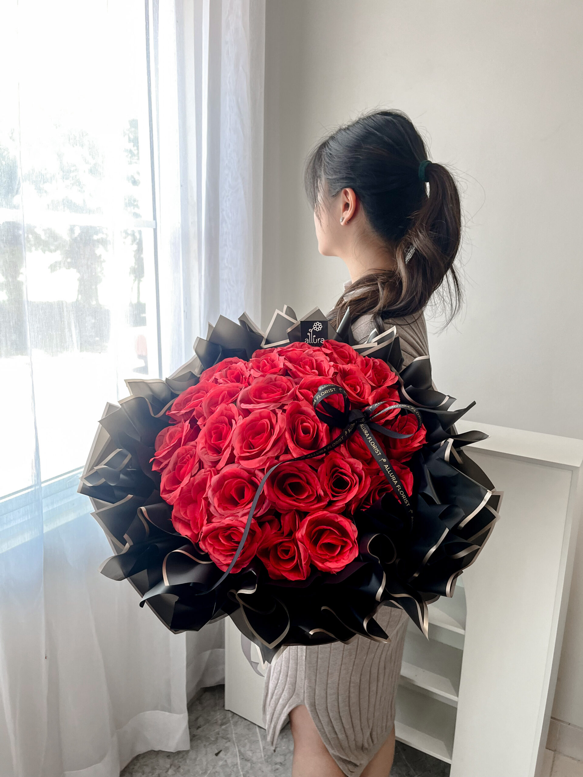 buket bunga mawar merah